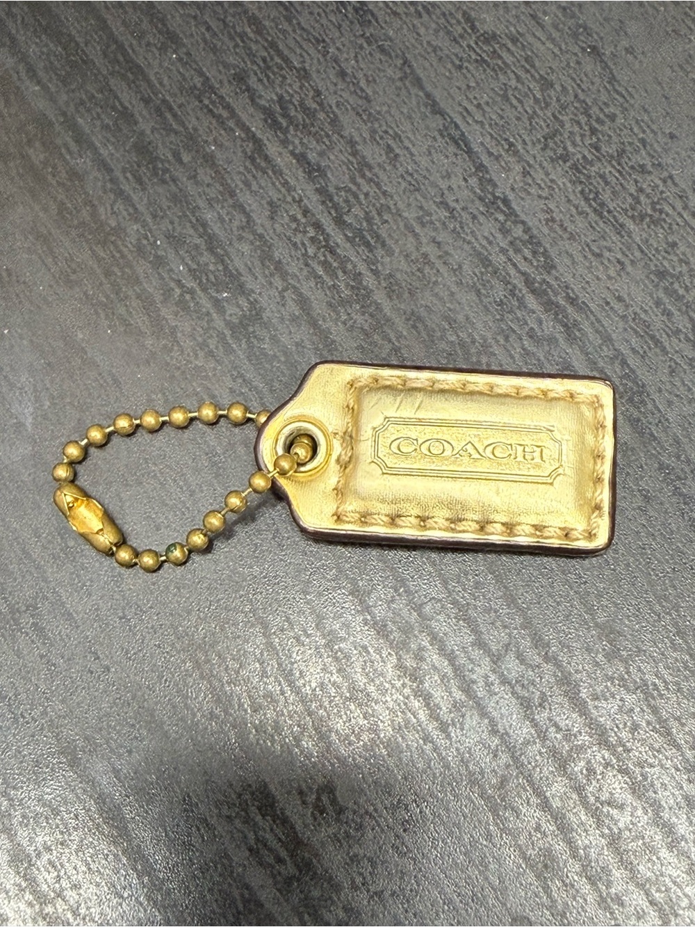 Coach Gold Metallic Leather Hang Tag Gold Ball Chain 1.5” Bag Charm Y2K